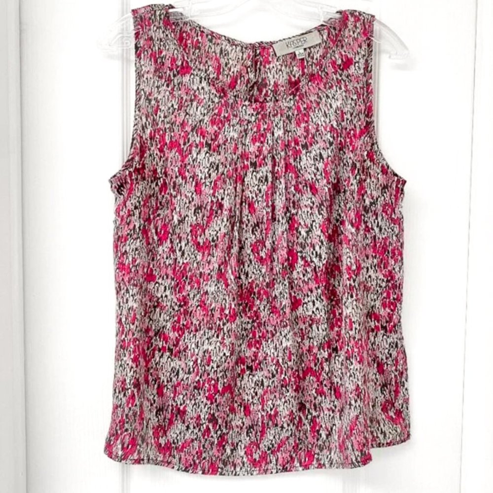 Kasper - Pink Black & White Print Sleeveless Top w Keyhole